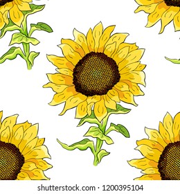 seamless pattern sunflower flower with seeds vector illustration
