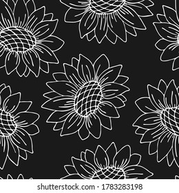 patrón ininterrumpido, flores de girasol con colores monocromados, adorno para papel pintado y tejidos, scrapbooking