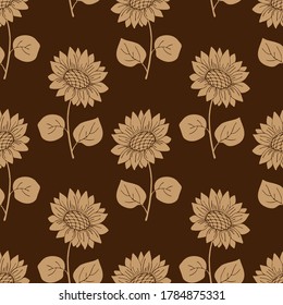 seamless pattern, sunflower flowers in monochrome colors, ornament for wallpaper and fabrics, scrapbooking