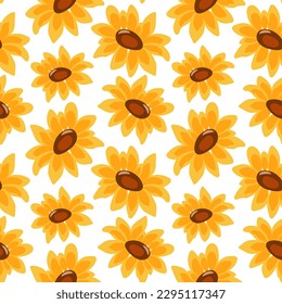 Seamless pattern, sunflower flowers on a white background. Background, textile, wallpaper, vector	
