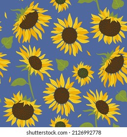 Seamless pattern with sunflower flowers. Vector graphics.