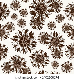 Seamless pattern with sunflower image. Monochrome background