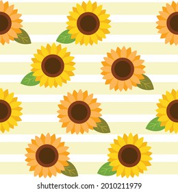 Seamless pattern of sunflower and leave with yellow line in flat vector style. Illustration about background and pattern.