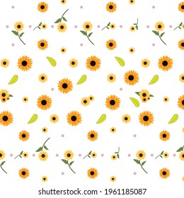 Seamless pattern of sunflower with leaves background vector design include swatches
