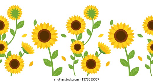 The Seamless pattern of sunflower and leaves on white background in flat vector.Illustation about sunflower for banner , background and greeting card.