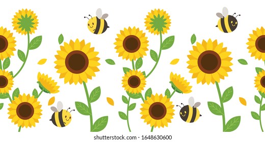 The Seamless pattern of sunflower and leaves on background in flat vector style. illustation for background , banner, label and greeting card.