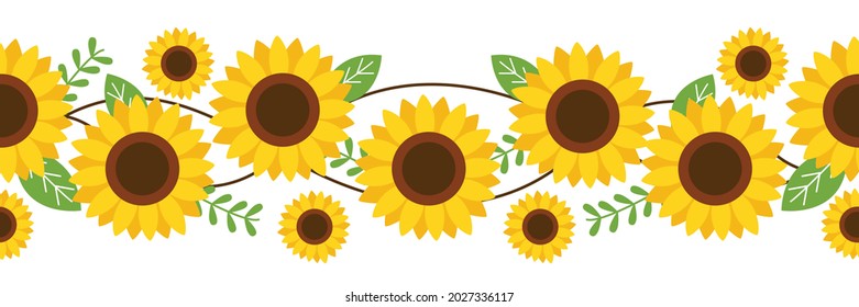 The Seamless pattern of sunflower and leaves on white background in flat vector. Illustration about sunflower for banner, background and greeting card.