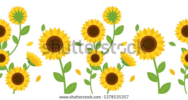 The Seamless pattern of sunflower and\
leaves on white background in flat vector.Illustation about\
sunflower for banner , background and greeting\
card.