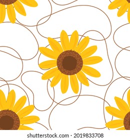 Seamless pattern with sunflower on white background vector illustration.