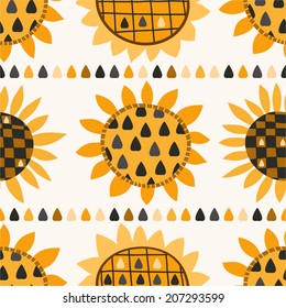 Seamless pattern with sunflower and seeds 