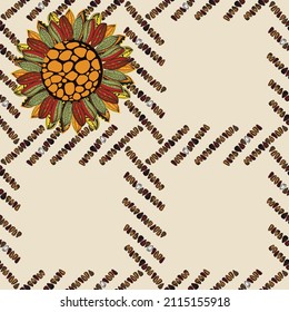 Seamless pattern of sunflower seeds and flowers. Design of packaging, labels, fabric, paper, eco-products, seeds, wallpapers. Vector graphics.