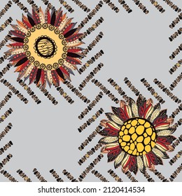Nahtlose Muster von Sonnenblumenkernen und -blumen. Design der Verpackung, Etiketten, Gewebe, Papier, Öko-Produkte, Samen, Wallpaper. Vektorgrafiken.