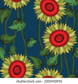 Patrón sin foco de semillas de girasol y flores. Diseño de embalajes, etiquetas, tela, papel, ecomderivados, semillas, tapices. Gráficos vectoriales.