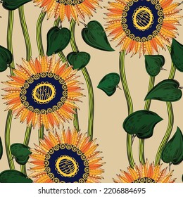 Seamless pattern of sunflower seeds and flowers. Design of packaging, labels, fabric, paper, eco-products, seeds, wallpapers. Vector graphics.