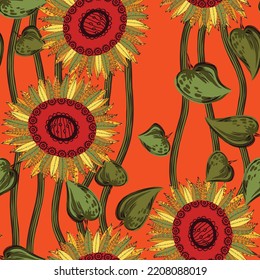 Patrón sin foco de semillas de girasol y flores. Diseño de embalajes, etiquetas, tela, papel, ecomderivados, semillas, tapices. Gráficos vectoriales.