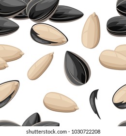 Seamless pattern of sunflower seeds in a shell and without ready to eat snack vector illustration on white background web site page and mobile app design.