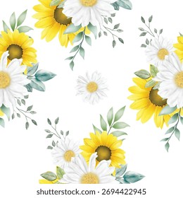 Nahtloses Muster Sonnenblume mit Aquarell 