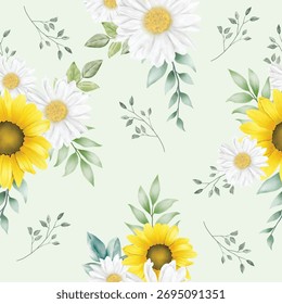Seamless pattern sunflower with watercolor 