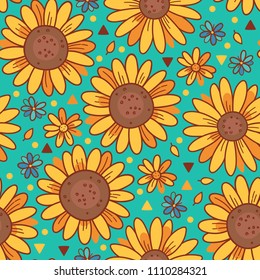 Seamless Pattern with Sunflowers