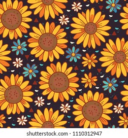 Seamless Pattern with Sunflowers