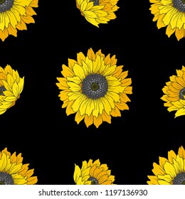 Seamless pattern with sunflowers.