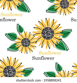 Seamless pattern with sunflowers. Abstract floral background.