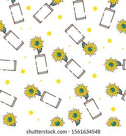 seamless pattern of sunflowers against a white background