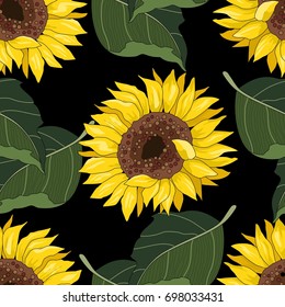 Seamless pattern with sunflowers. Beautiful background. Vector illustration.