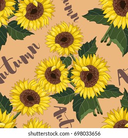 Seamless pattern with sunflowers. Beautiful background. Vector illustration.