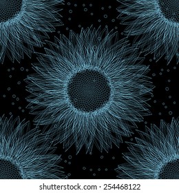 Seamless pattern with sunflowers in blue