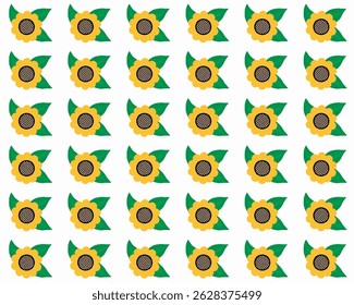Seamless pattern of sunflowers with green leaves on a white background.