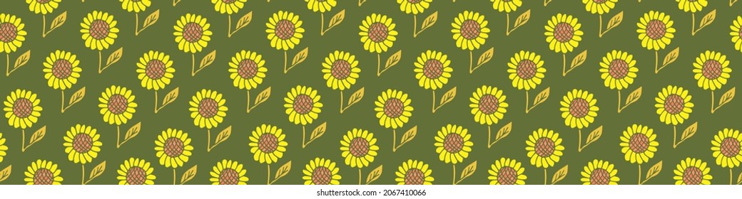 Nahtlose Muster von Sonnenblumen. Handgezeichnet schöne Sonnenblume nahtloses Muster.Hintergrund für die Sonnenblumenölproduktion. Design für Webbanner, Webseiten, Flyer, Poster, Labels. Trendkontur
