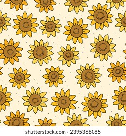 Seamless pattern with sunflowers. Hand drawn vector illustration. Texture for print, textile, fabric, packaging.