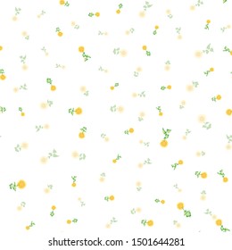 Seamless pattern sunflowers and leaves on white background, vector, yellow green colors