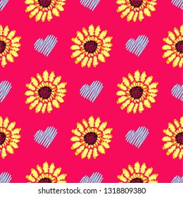 Seamless pattern with sunflowers. Modern background vector illustration 

