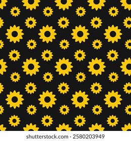 Seamless pattern with sunflowers on a black background