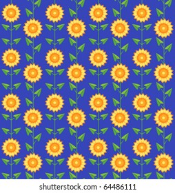 Seamless pattern sunflowers. On the blue. Vector background.