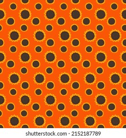 Seamless pattern of the sunflowers
on the orange background