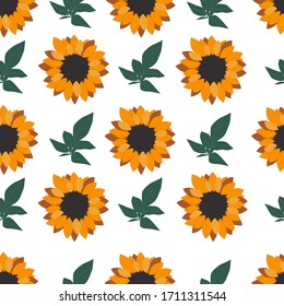 Seamless pattern with sunflowers on a white background.  