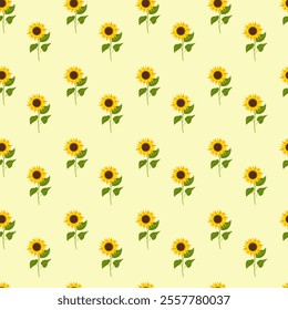 Seamless pattern with sunflowers on a yellow background