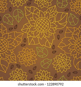 Seamless pattern with sunflowers and seeds
