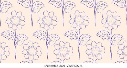 Seamless pattern with sunflowers. Summer background. Packaging design, textiles in retro style. Vector illustration