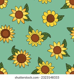 Seamless pattern with sunflowers. Sunny flowers. Design for fabric, textile, wallpaper, packaging.