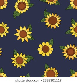 Patrón sin foco con girasoles. Flores soleadas. Imprimir para tela, textil, papel pintado, embalaje.
