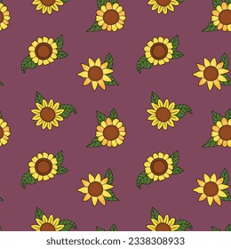 Seamless pattern with sunflowers. Sunny flowers. Print for fabric, textile, wallpaper, packaging.
