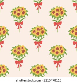 Seamless Pattern with Sunflowers. Thanksgiving Day collection. Flat vector illustration