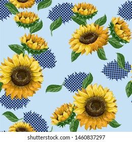 Seamless pattern with sunflowers. Trendy textile design.