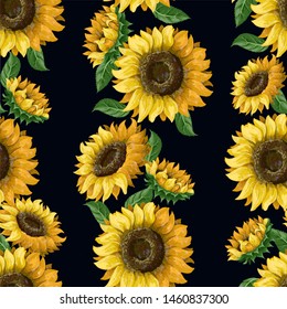 Seamless pattern with sunflowers. Trendy textile design.