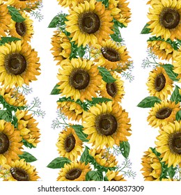 Seamless pattern with sunflowers. Trendy textile design.