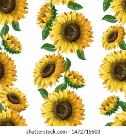 Seamless pattern with sunflowers. Vector